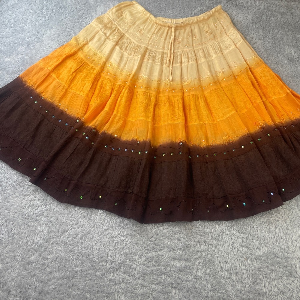 Unbranded Midi Skirt Womens M Orange Ombre Sequin Boho Cottagecore Fairycore